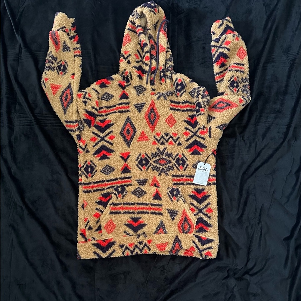 Rue21 Geometric Pattern Hooded Sweater - Tan and Red